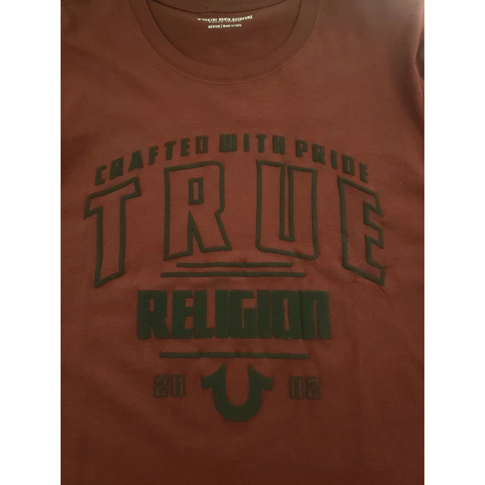 True Religion Mens Sz Medium CWP Crew Longsleeve Basic Lt Sweatshirt Logo Wine‎